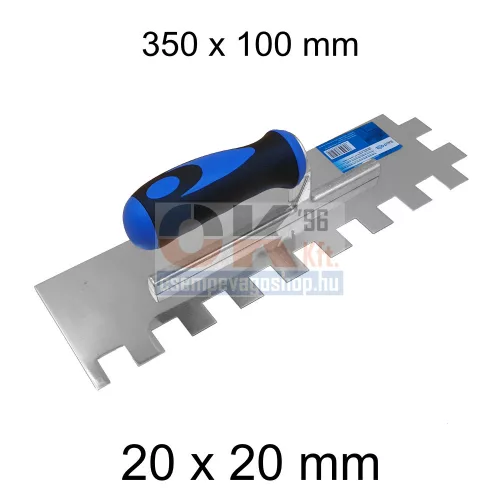 Bautool fogazott glettvas gumírozott soft nyél 20×20 mm 350×100 mm (b3824020)