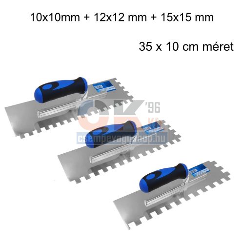 Bautool fogazott glettvas csomag gumírozott soft nyél  10-12-15mm, 3db/1-1 db, 350×100 mm (b38240a2)