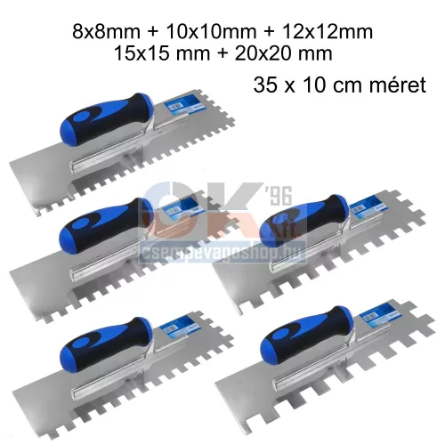Bautool fogazott glettvas csomag gumis soft nyél  8-10-12-15-20mm, 5db/1-1 db, 350×100 mm (b38240a4)