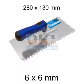   Bautool fogazott glettvas gumírozott soft nyél 6×6mm 280×130 mm (b81201206)