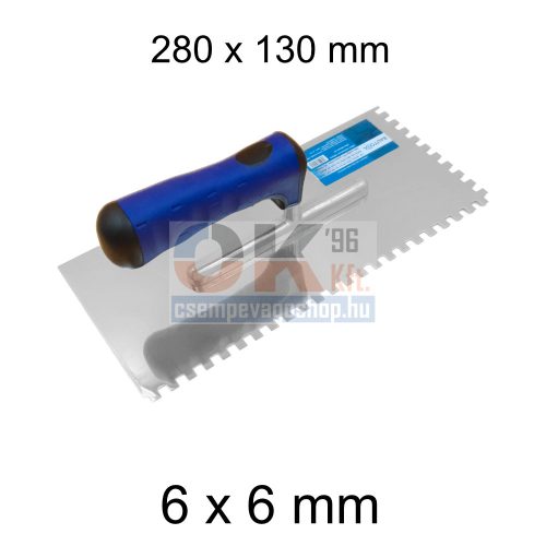 Bautool fogazott glettvas gumírozott soft nyél 6×6mm 280×130 mm (b81201206)