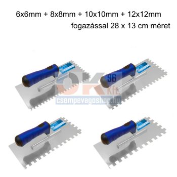   Bautool fogazott glettvas csomag gumírozott soft nyél  6-8-10-12mm, 4db/1-1 db, 280×130 mm (b812012a1)