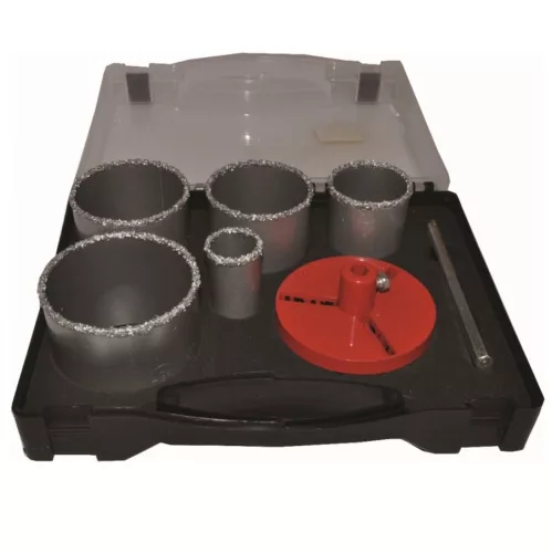 Bautool csempelyukfúró készlet kofferban 33-53-67-73-83mm csempéhez puha lapokhoz (be0423)