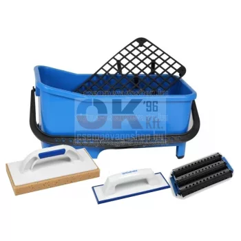   Burkoló mosóvödör 20 liter, tripla görgő+rács +lemosószivacs+fugaanyag behúzógumi (mak1524cs1)
