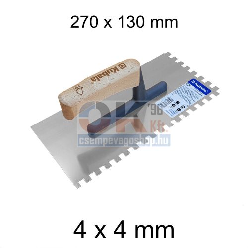 Kubala, fogazott glettvas rozsdamentes fa nyél 130 x 270 mm, fog: 4x4 mm (mak2612)